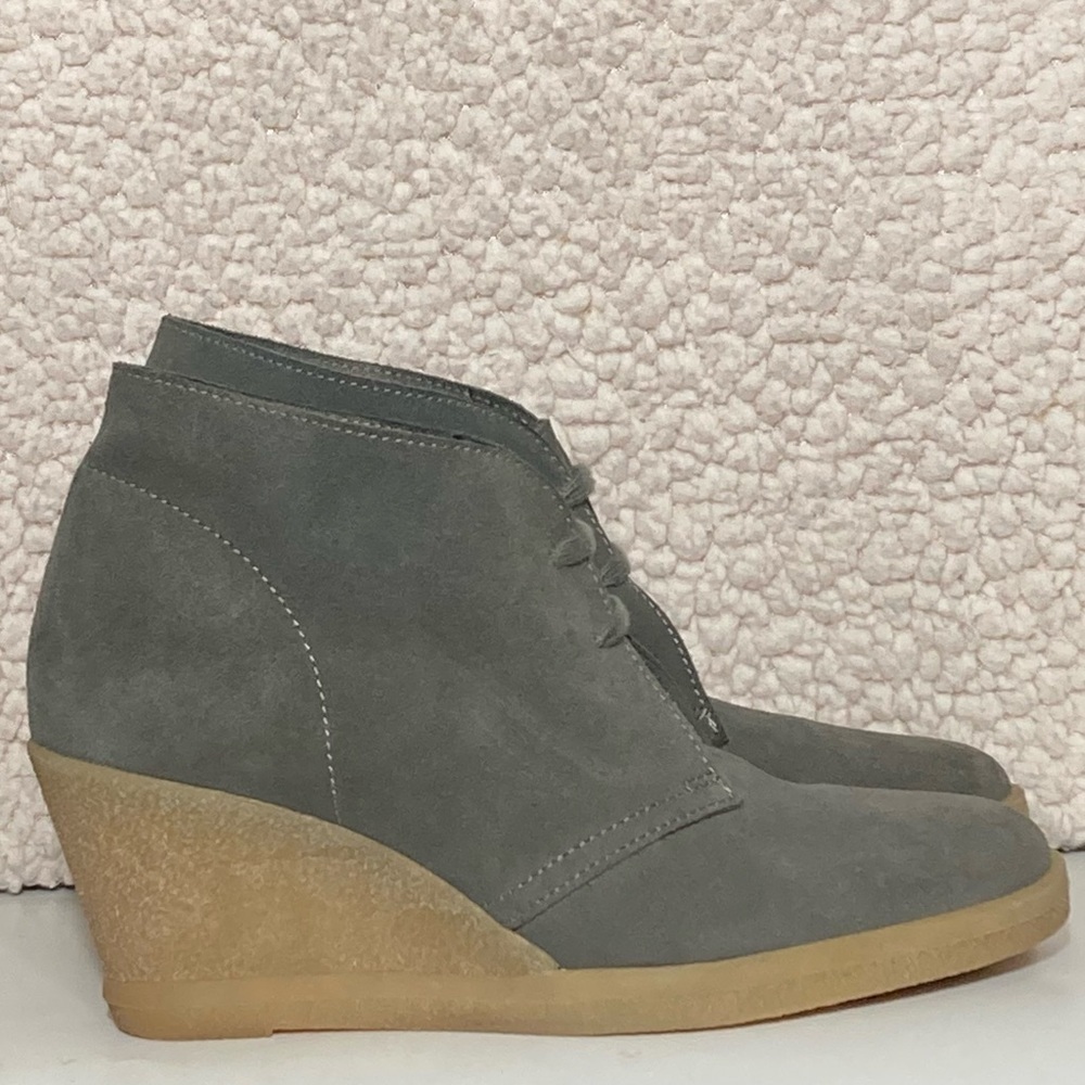 J. Crew Womens Desert Grey Suede Lace Up Gum Wedge Booties Shoes Size US 7
